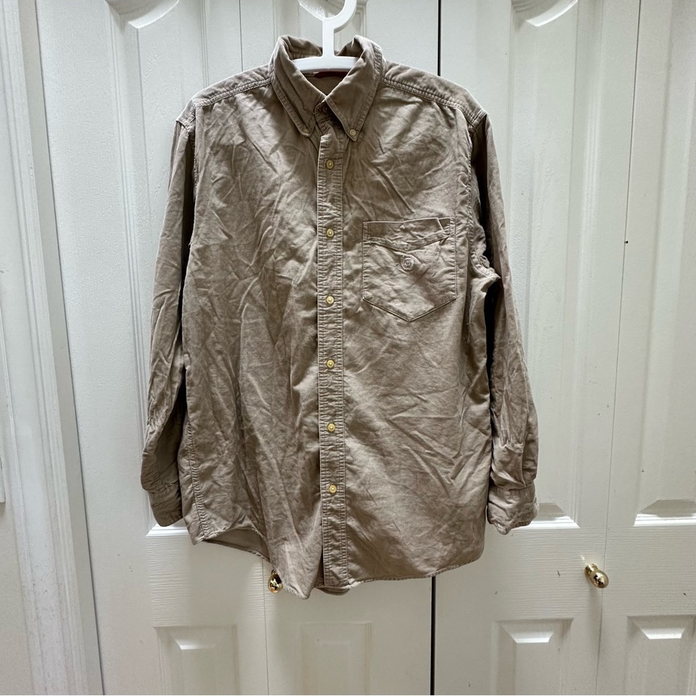 Chaps Men's Casual Tan Button-Down Shirt S